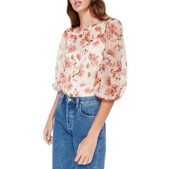 NEW Cami NYC Francie Floral Print Silk Blouse Semi Sheer Cream Vintage Flora L - Picture 2 of 9